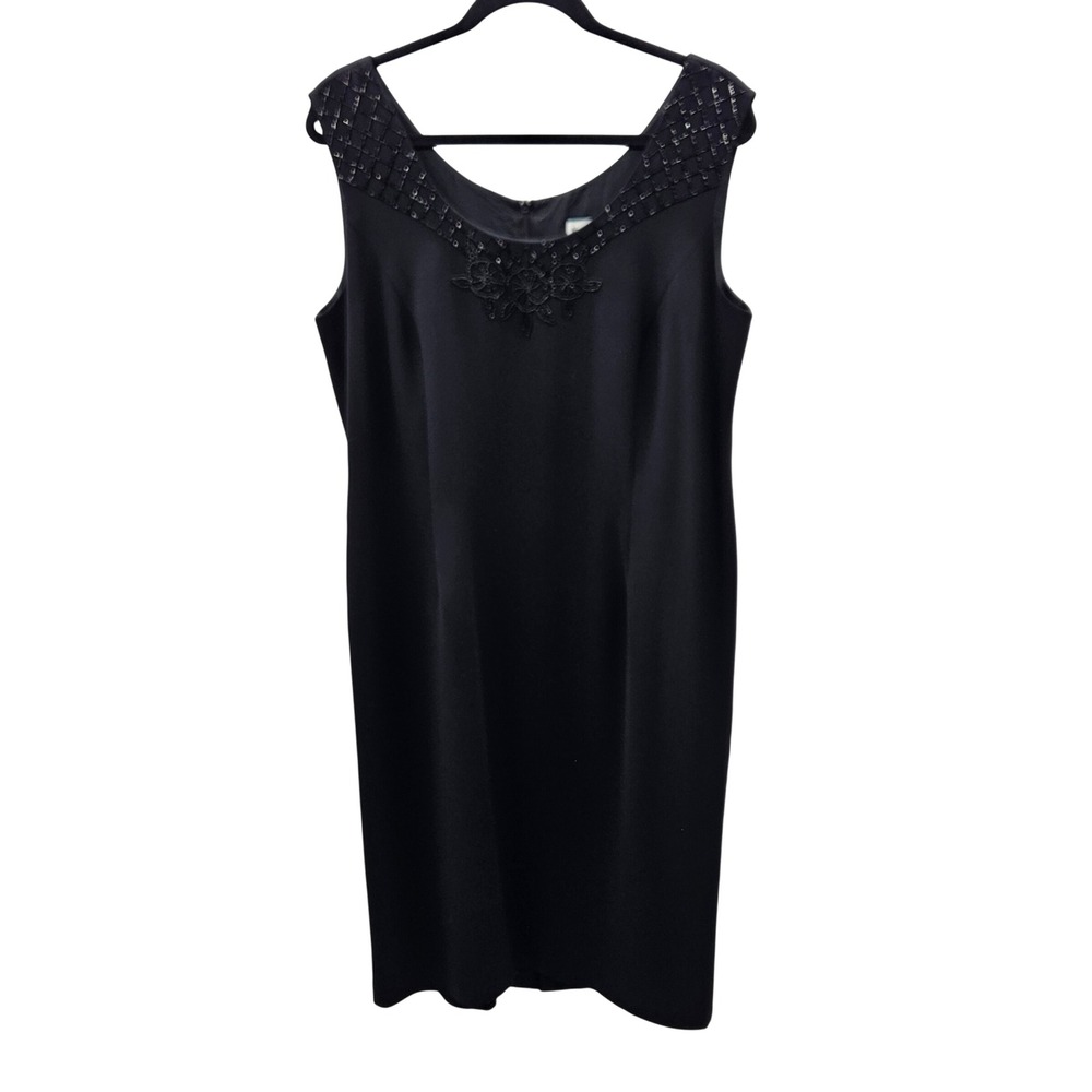 Karen Miller New York Black Beaded Neckline Sleeveless Sheath‎ Dress Size 14